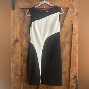 Glamour Black and White Asymmetrical Sheath Dress